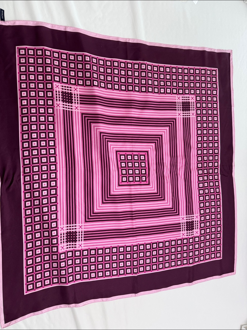 Ann Taylor Pink and Plum Geometric Silk Scarf